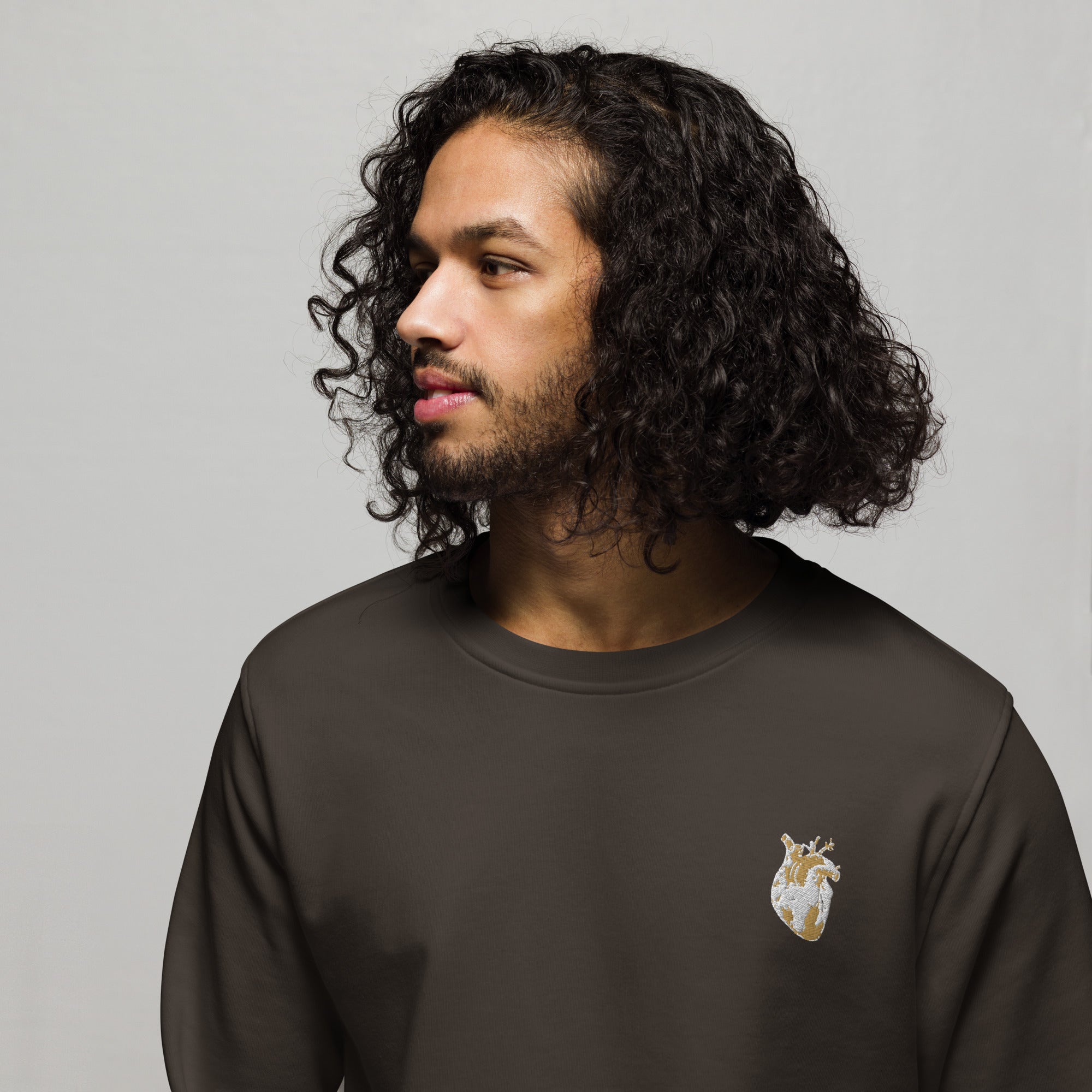Atomic Heart Organic Sweatshirt - Brown & White Embroidery