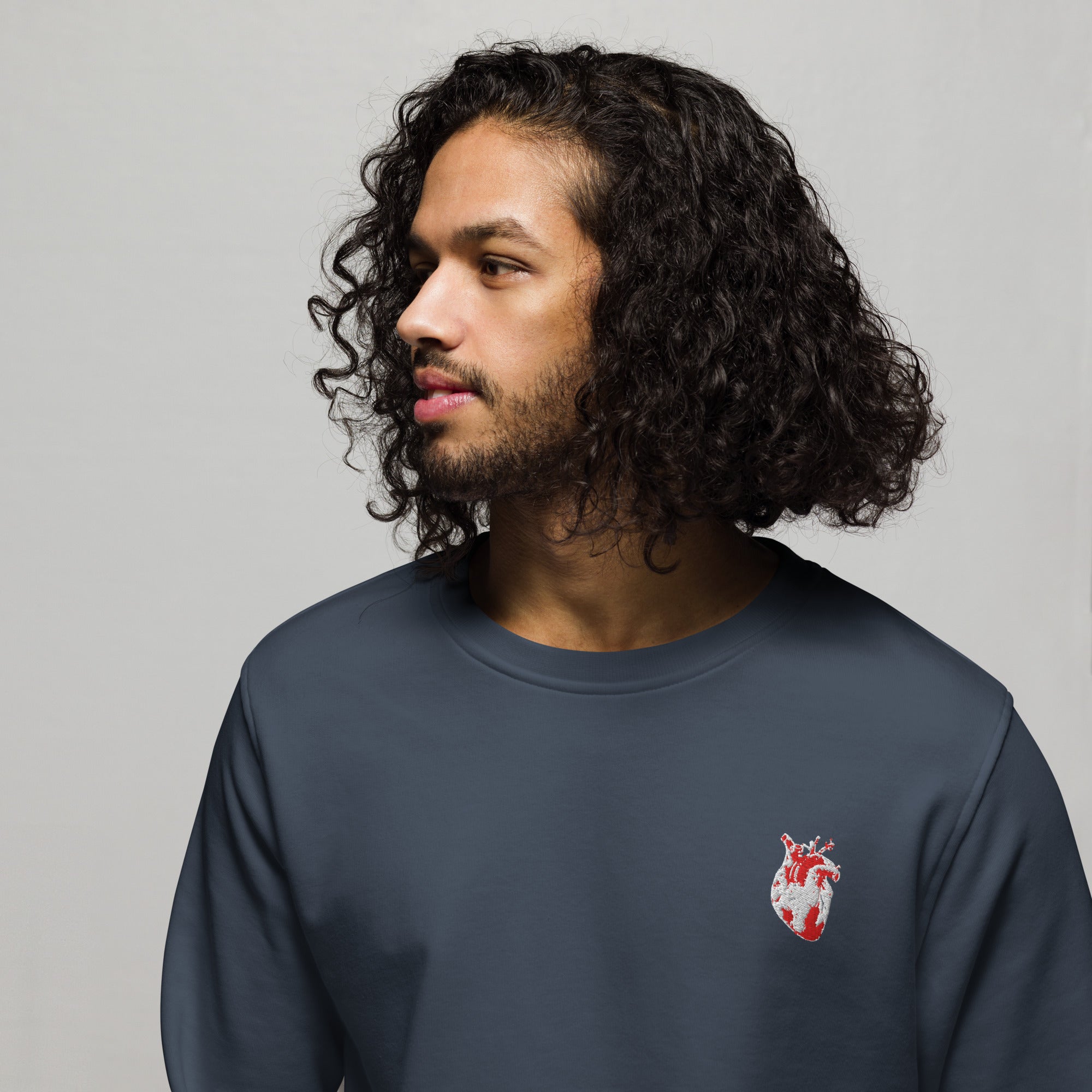 Atomic Heart Organic Sweatshirt - Red & White Embroidery