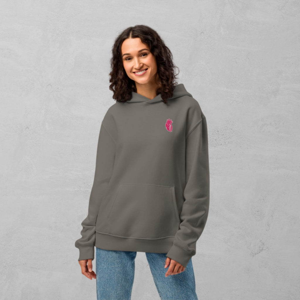 Iconic Heart Heavyweight Oversized Hoodie - Pink & White Embroidery