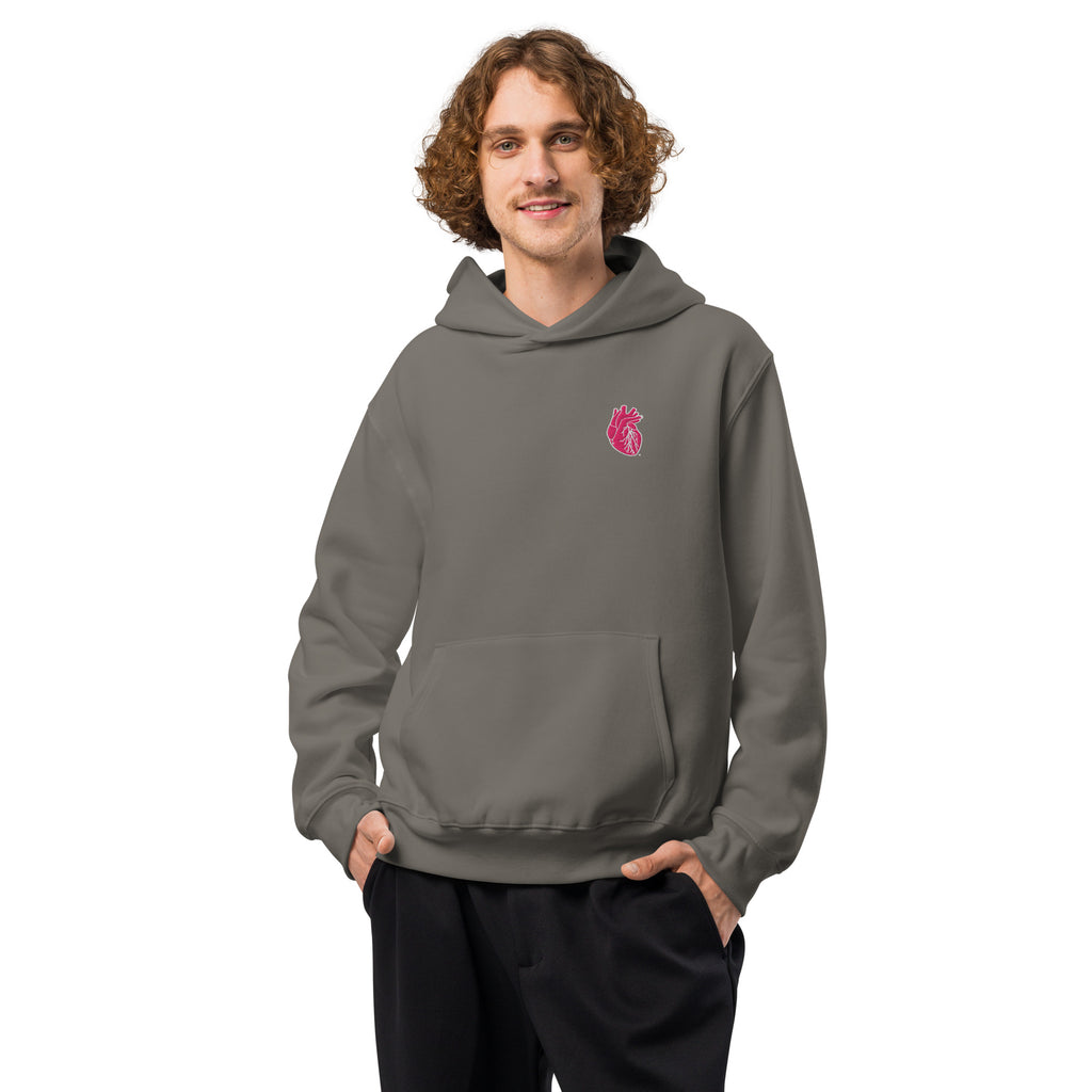 Iconic Heart Heavyweight Oversized Hoodie - Pink & White Embroidery