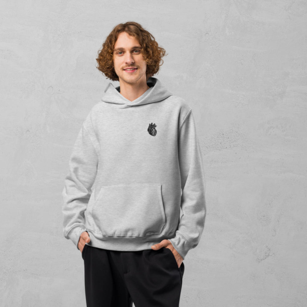 Iconic Heart Heavyweight Oversized Hoodie - Black & White Embroidery