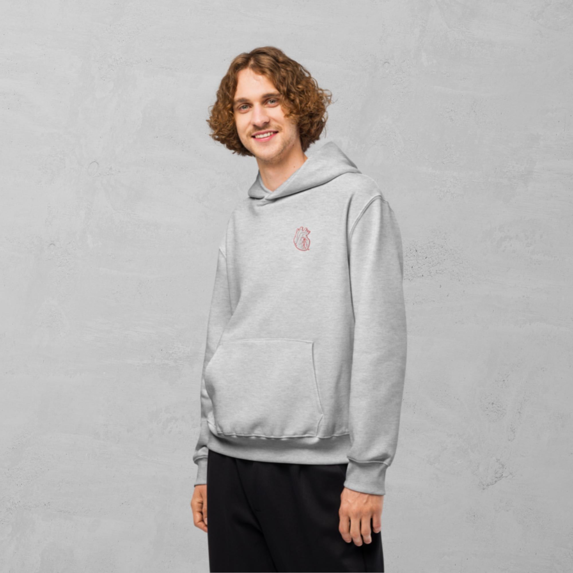 Iconic Heart Heavyweight Oversized Hoodie - White & Red Embroidery