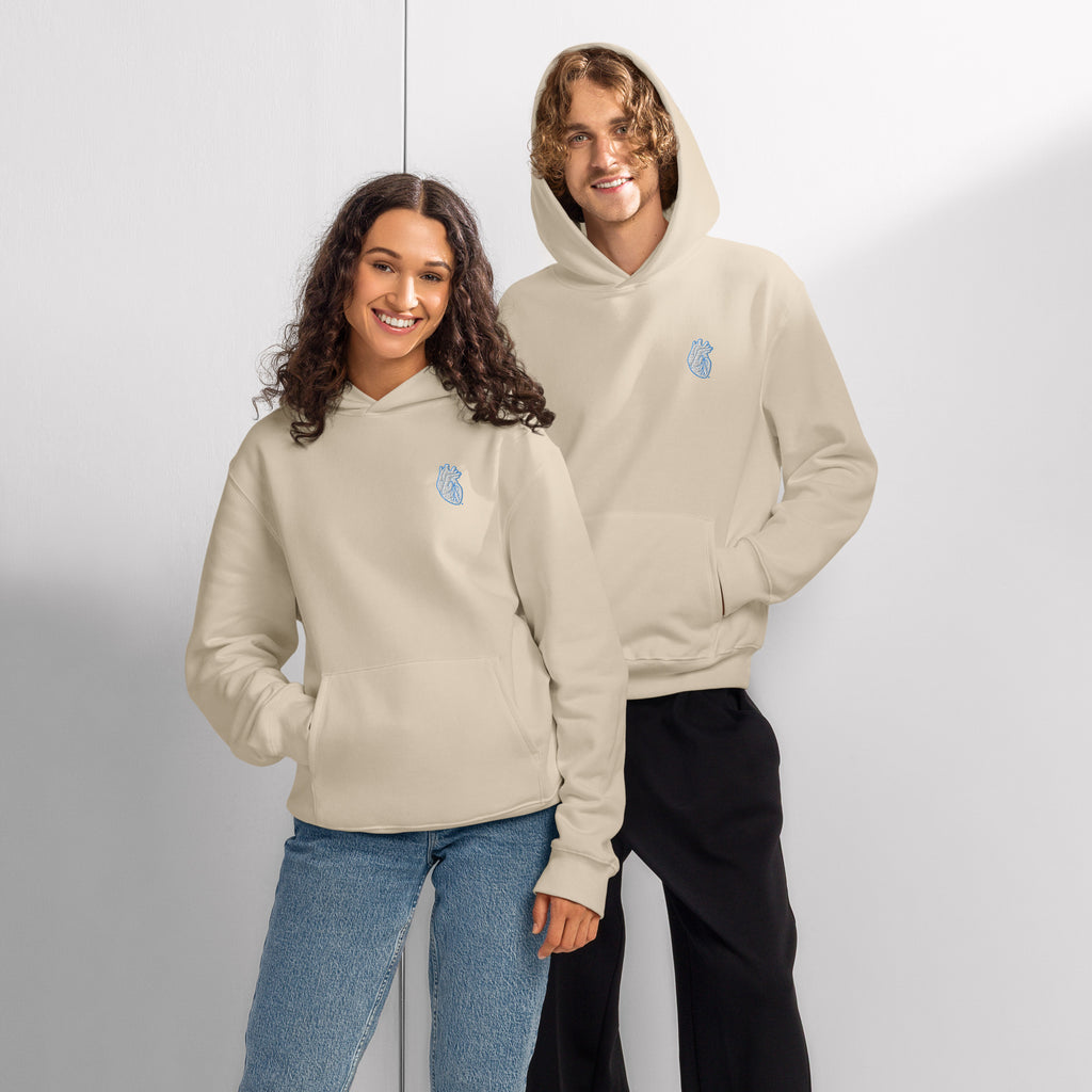 Iconic Heart Heavyweight Oversized Hoodie - White & Blue Embroidery