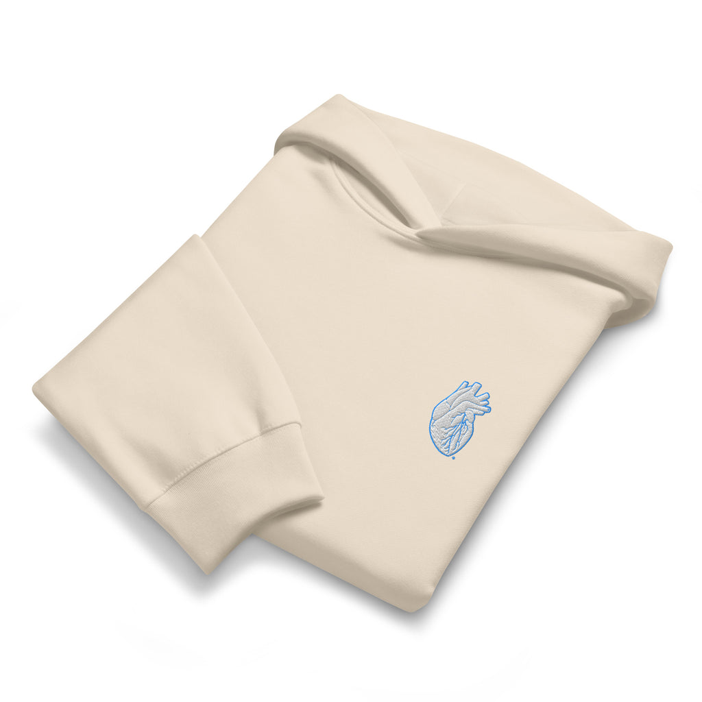 Iconic Heart Heavyweight Oversized Hoodie - White & Blue Embroidery