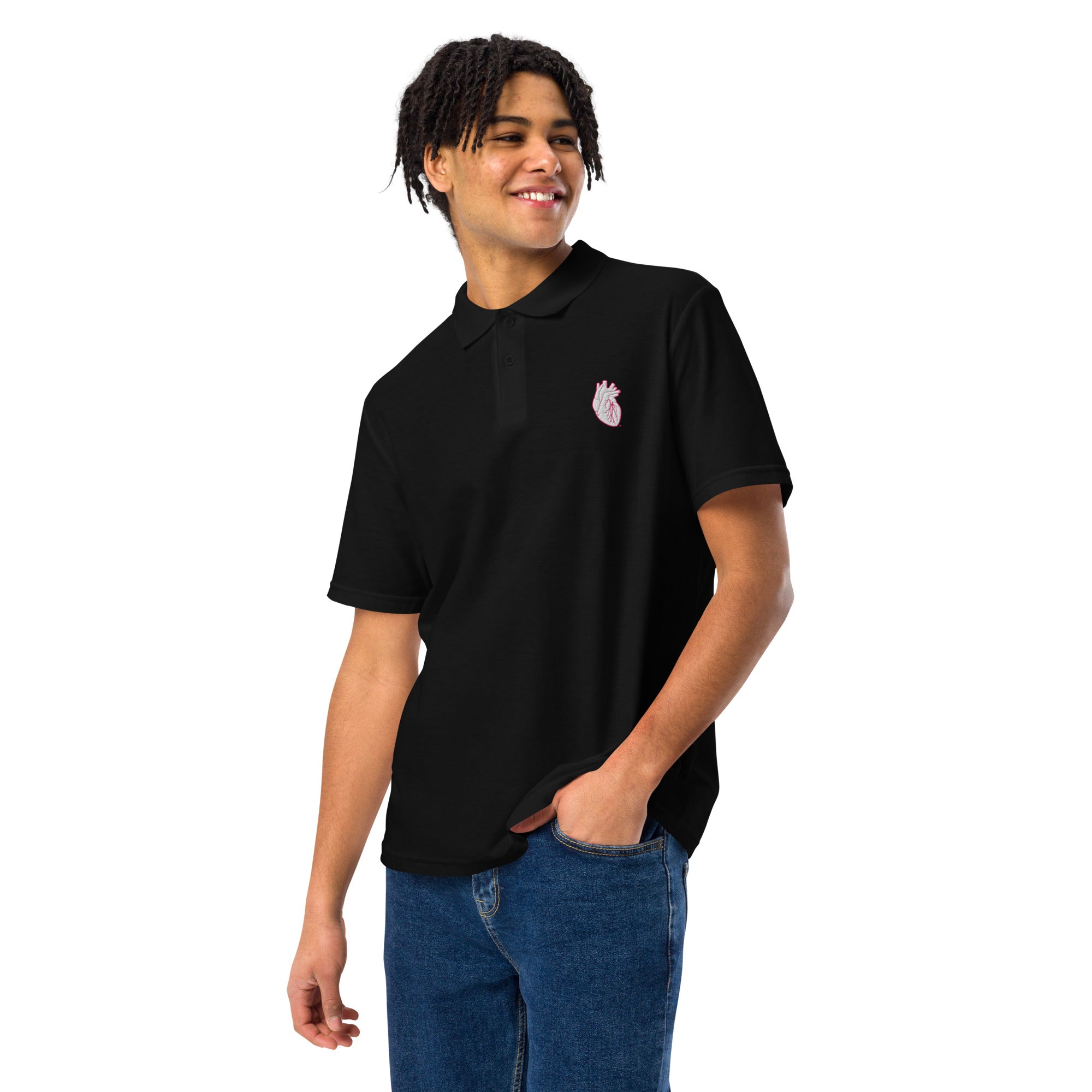 Iconic Heart Pique Polo Shirt - White & Pink Embroidery