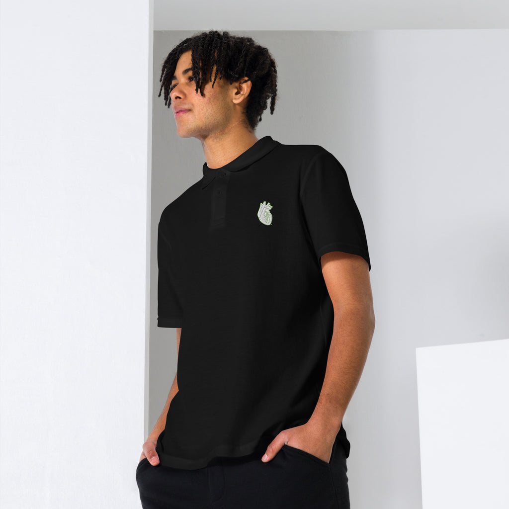 Iconic Heart Pique Polo Shirt - White & Green Embroidery