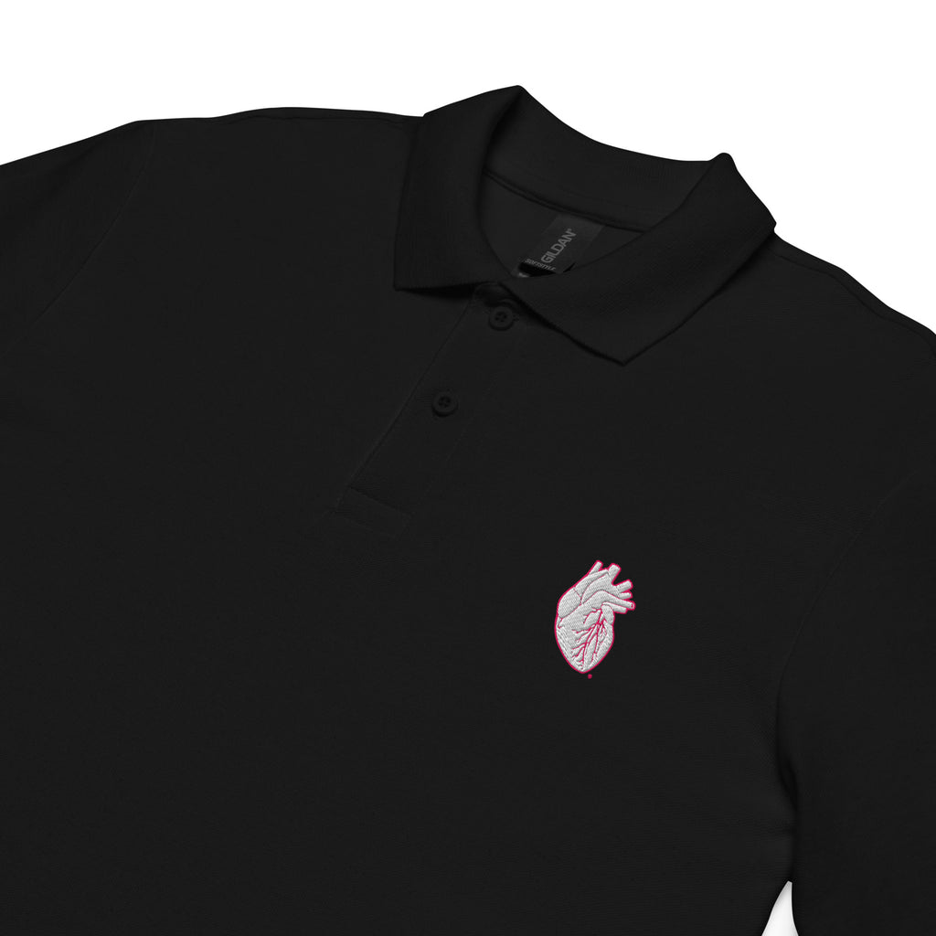 Iconic Heart Pique Polo Shirt - White & Pink Embroidery