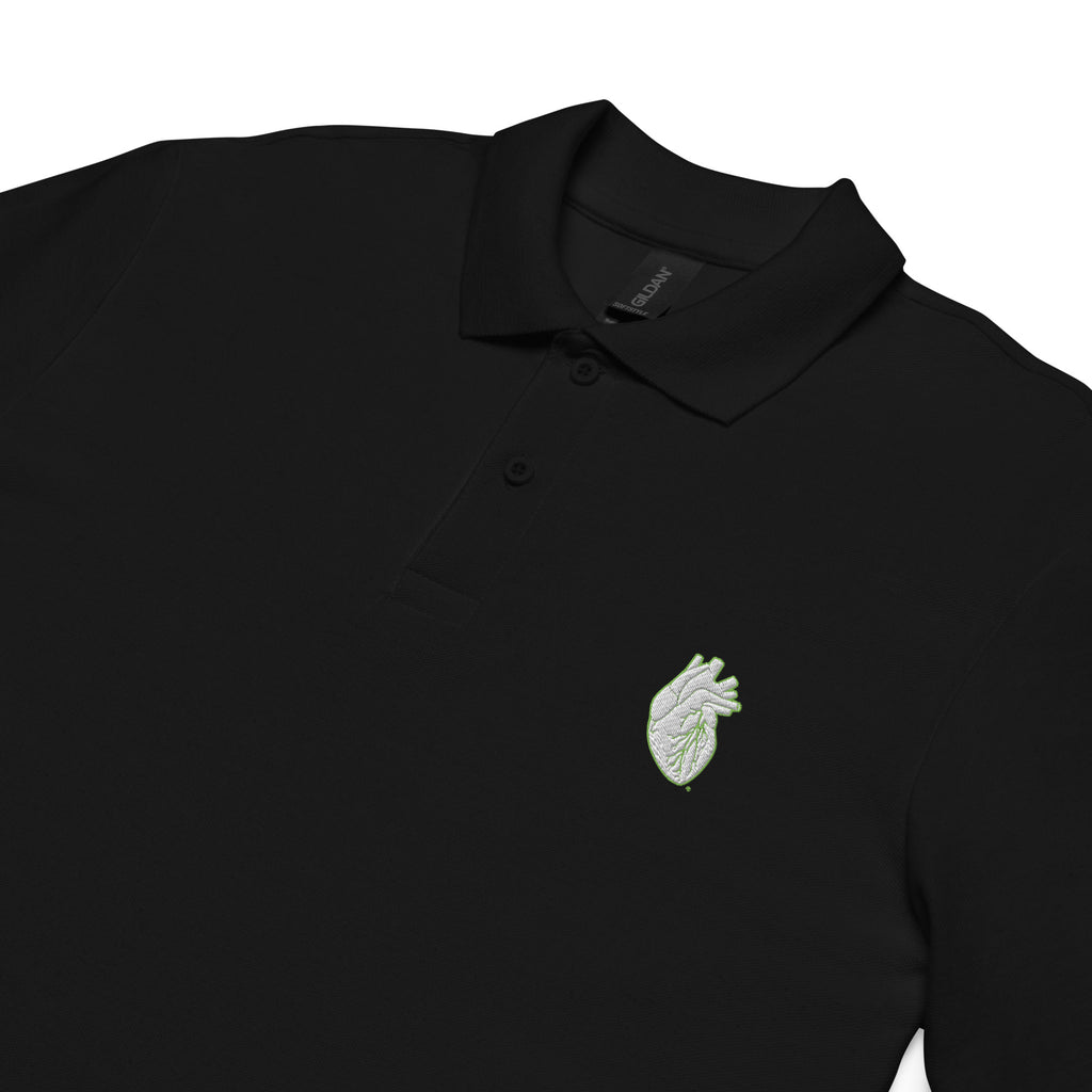 Iconic Heart Pique Polo Shirt - White & Green Embroidery