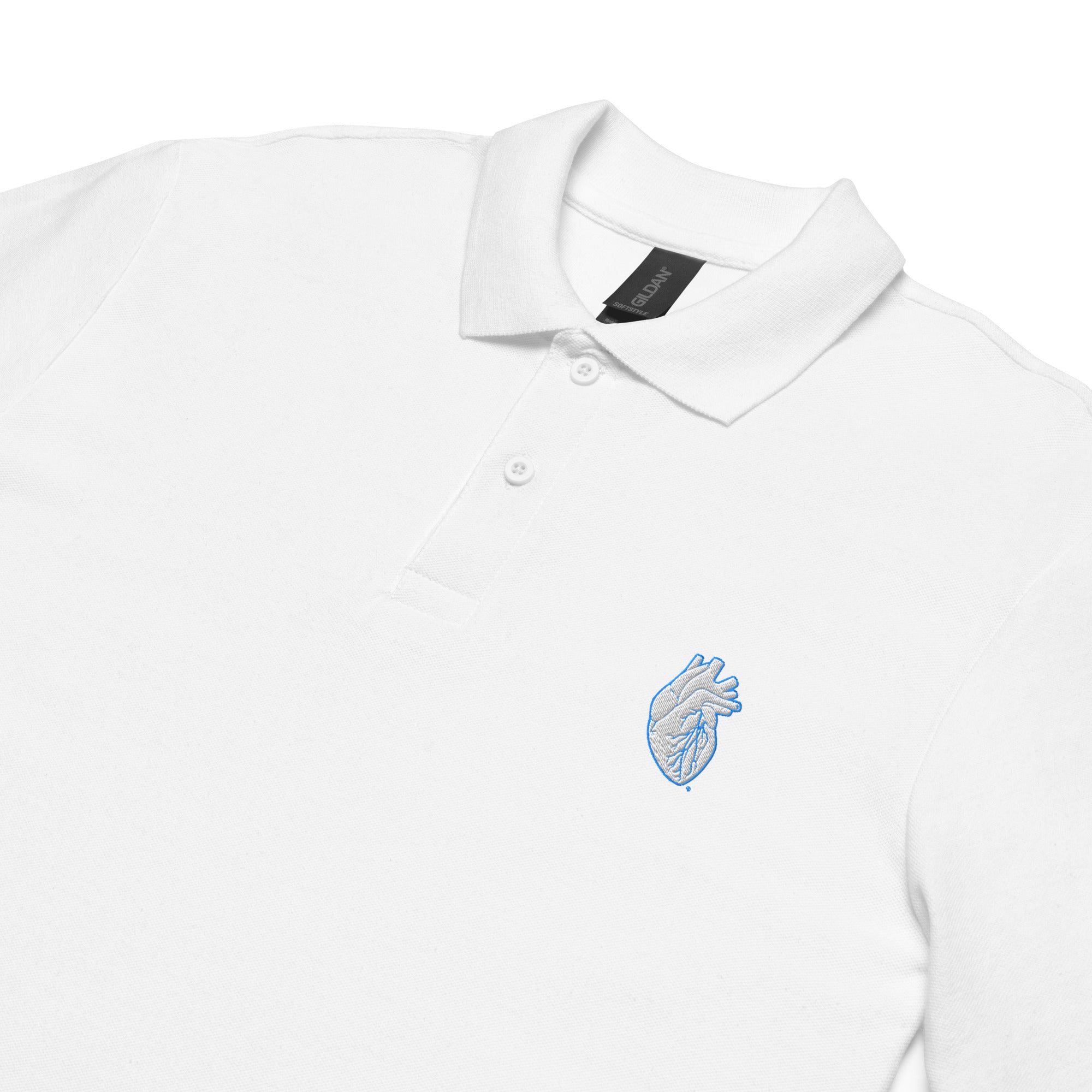 Iconic Heart Pique Polo Shirt - White & Blue Embroidery