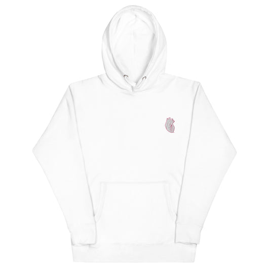 Embroidered White & Pink Heart Unisex Hoodie