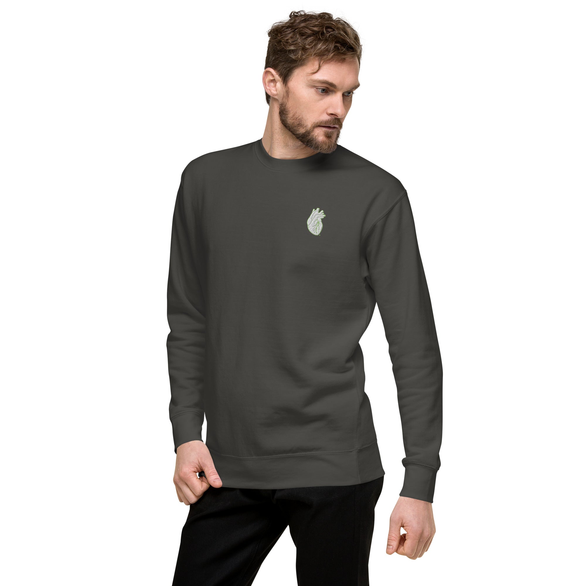 Iconic Heart Sweatshirt - White & Green Embroidery