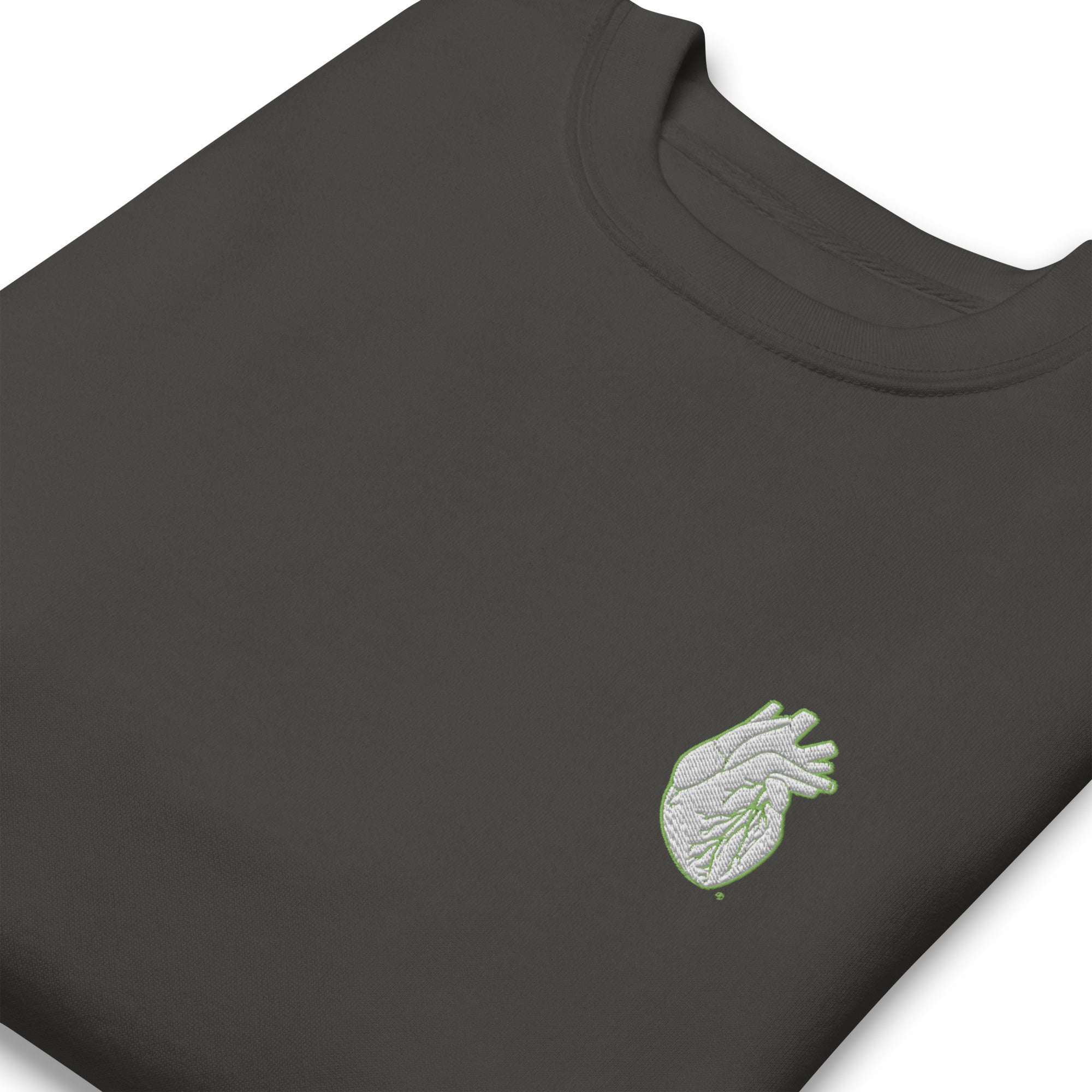 Iconic Heart Sweatshirt - White & Green Embroidery