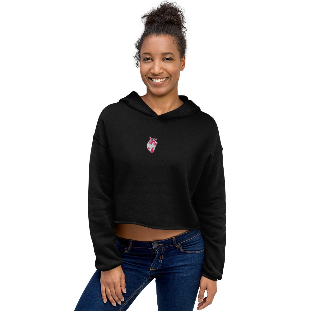 Atomic Heart Crop Hoodie - Pink & White Embroidery