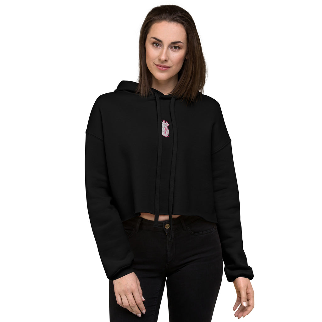Iconic Heart Crop Hoodie - White & Pink Embroidery