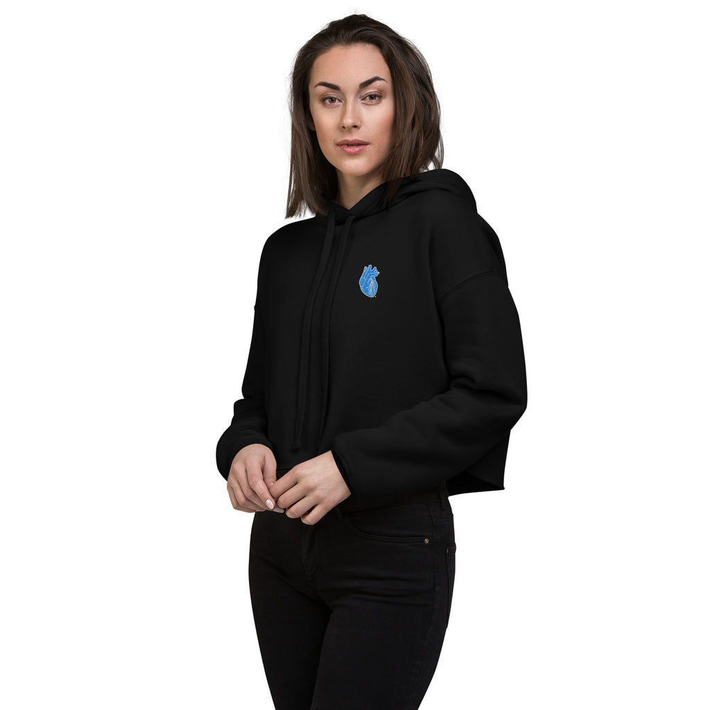 Iconic Heart Crop Hoodie - Blue & White Embroidery