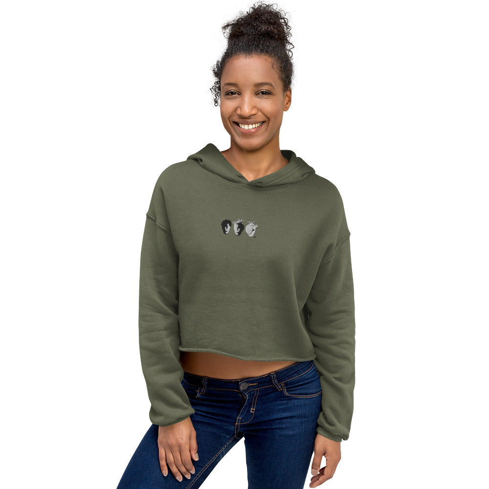 Metamorphosis Crop Hoodie - Black & White Embroidery