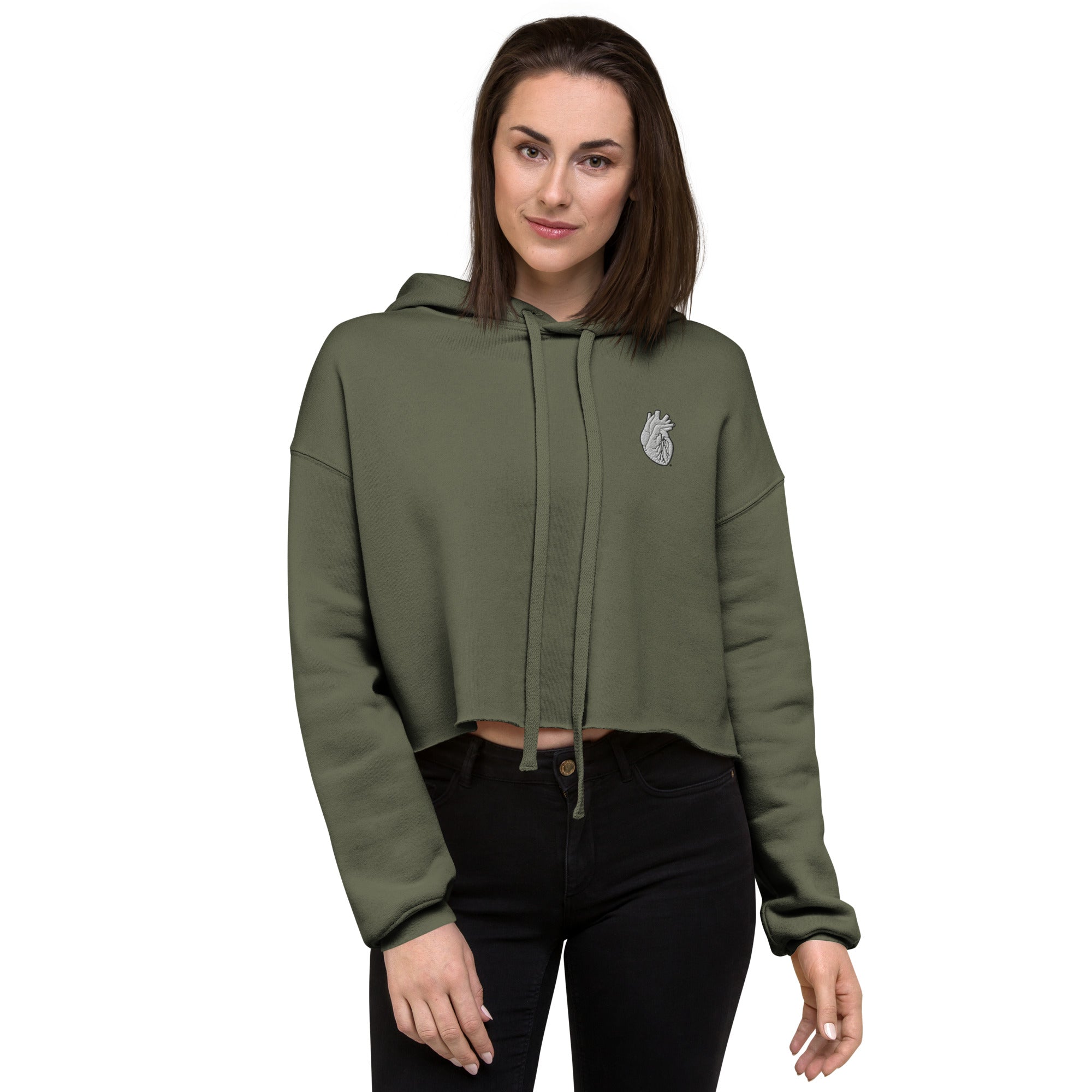 Iconic Heart Crop Hoodie - White & Black Embroidery