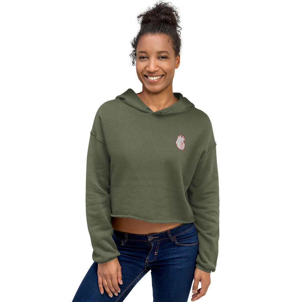 Iconic Heart Crop Hoodie - White & Red Embroidery