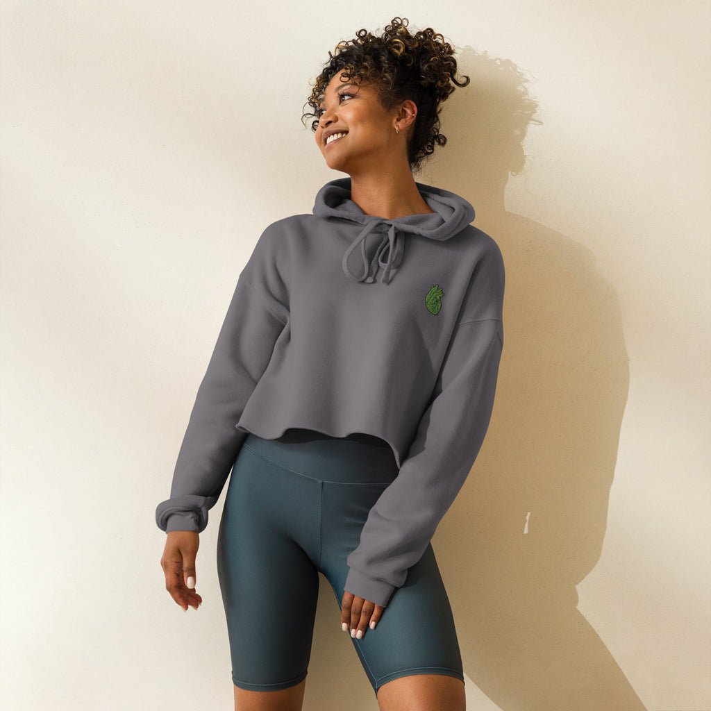 Iconic Heart Crop Hoodie - Green & Black Embroidery
