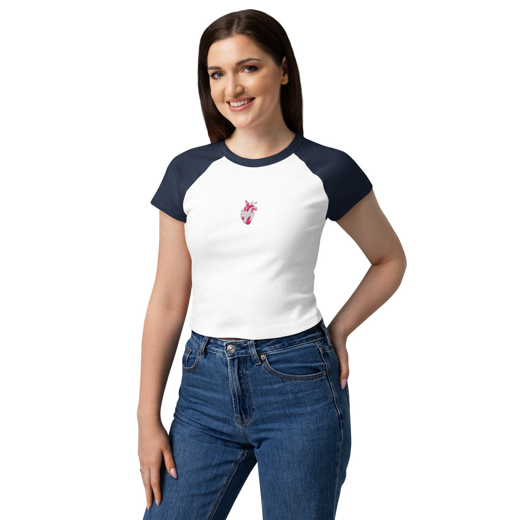 Atomic Heart Baby Tee - Pink & White Embroidery