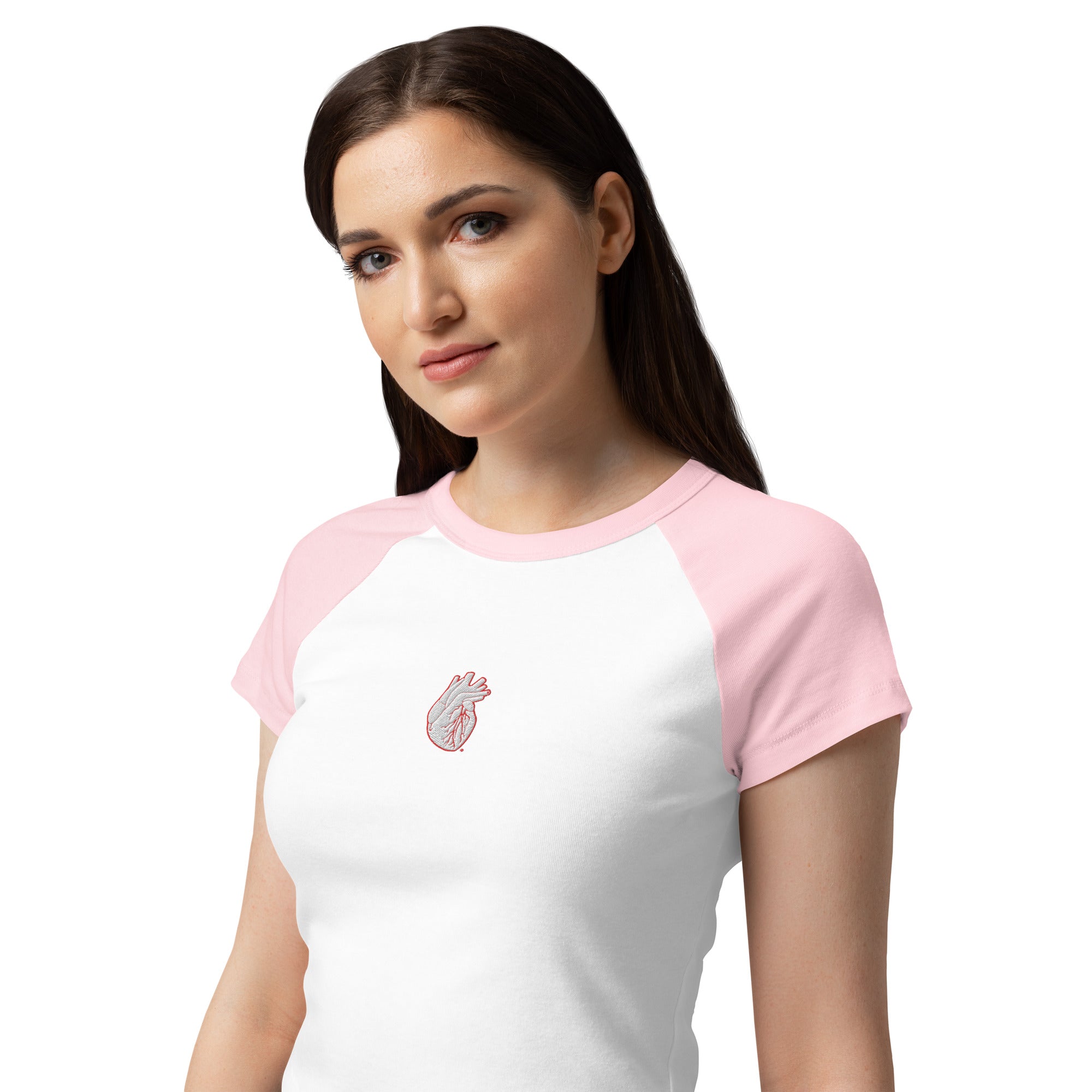 Iconic Heart Baby Tee – White & Red Embroidery