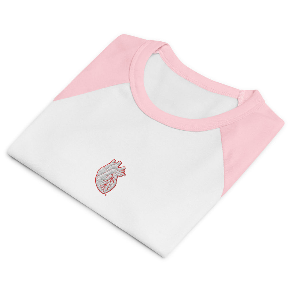 Iconic Heart Baby Tee – White & Red Embroidery