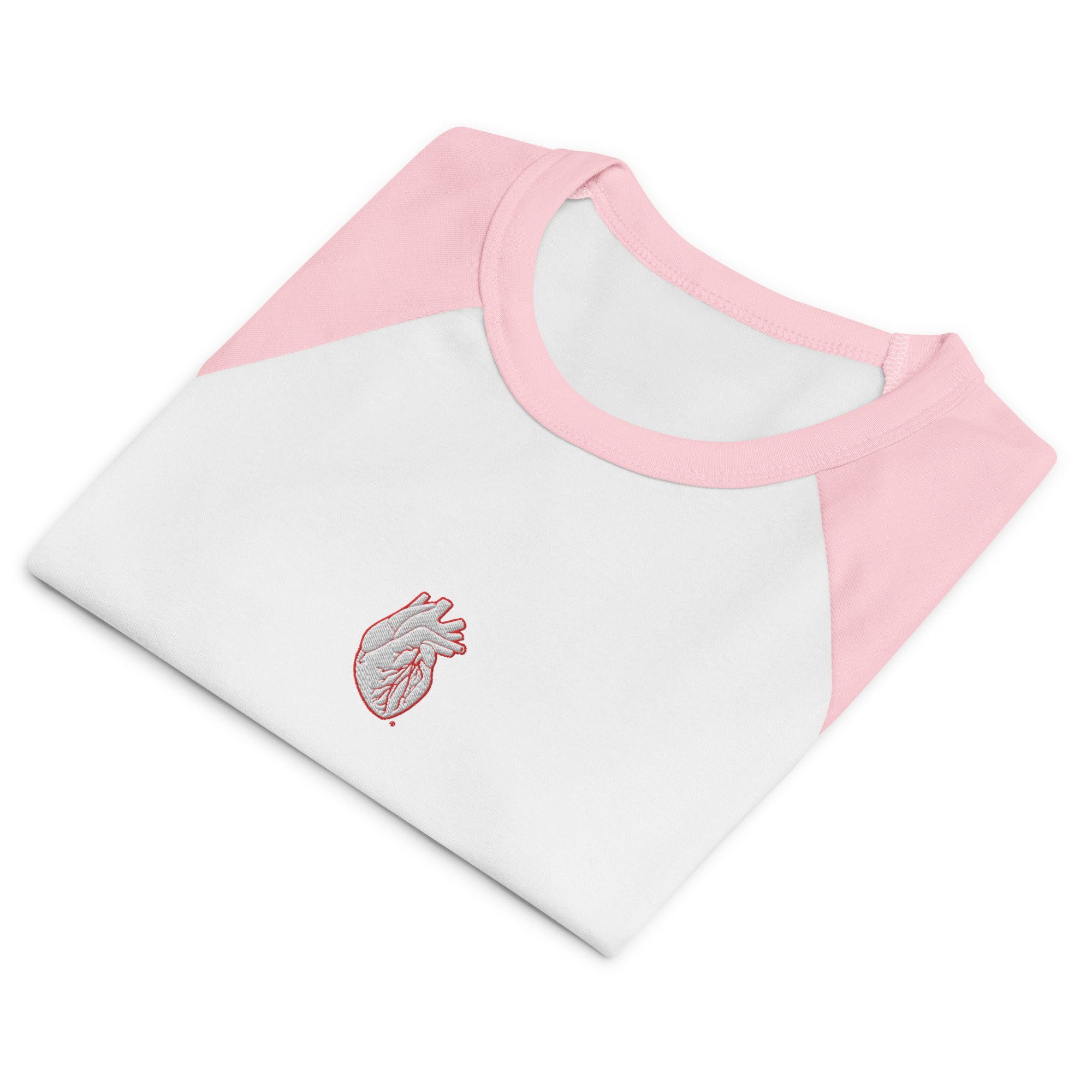 Iconic Heart Baby Tee – White & Red Embroidery