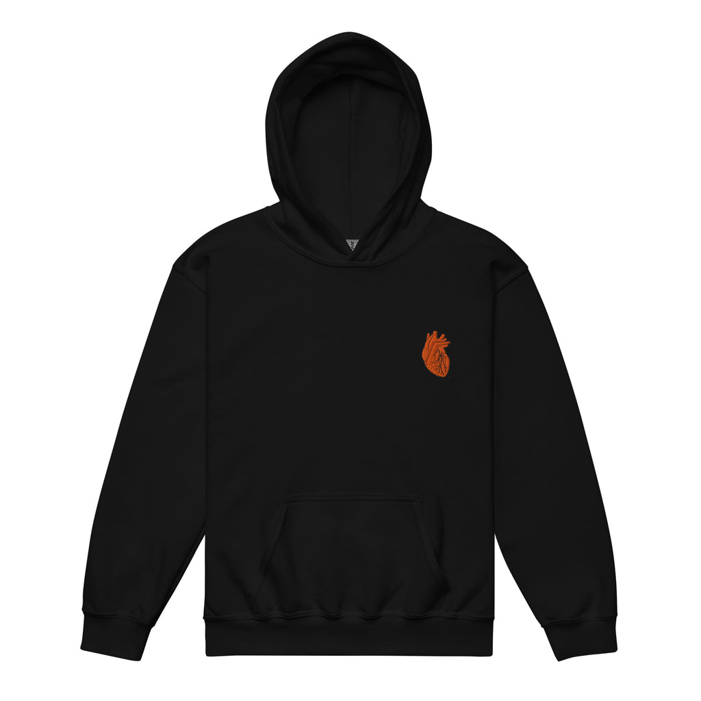 Iconic Heart Kids Hoodie - Orange & Black Embroidery