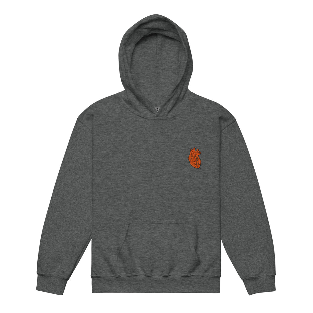 Iconic Heart Kids Hoodie - Orange & Black Embroidery