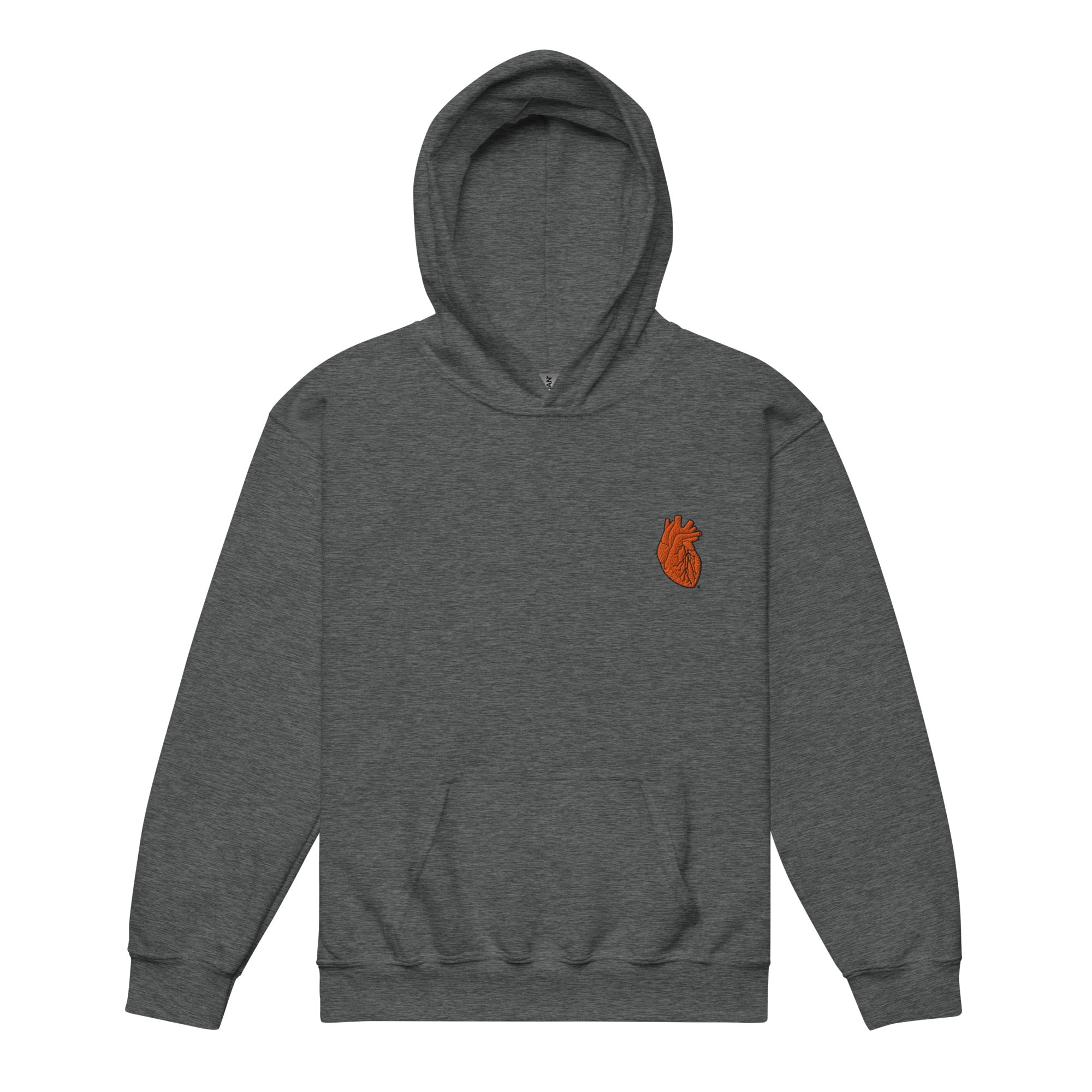 Iconic Heart Kids Hoodie - Orange & Black Embroidery