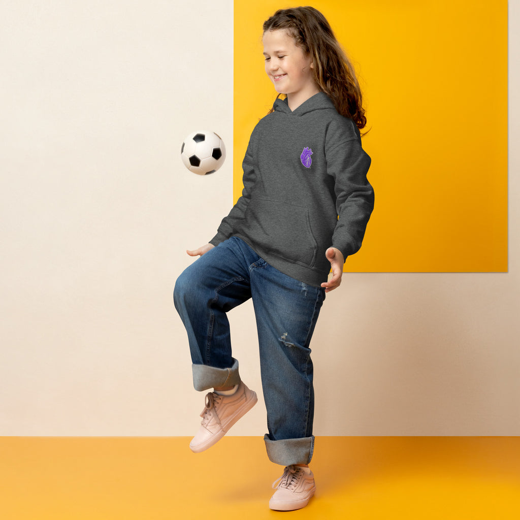 Iconic Heart Kids Hoodie - Purple & White Embroidery