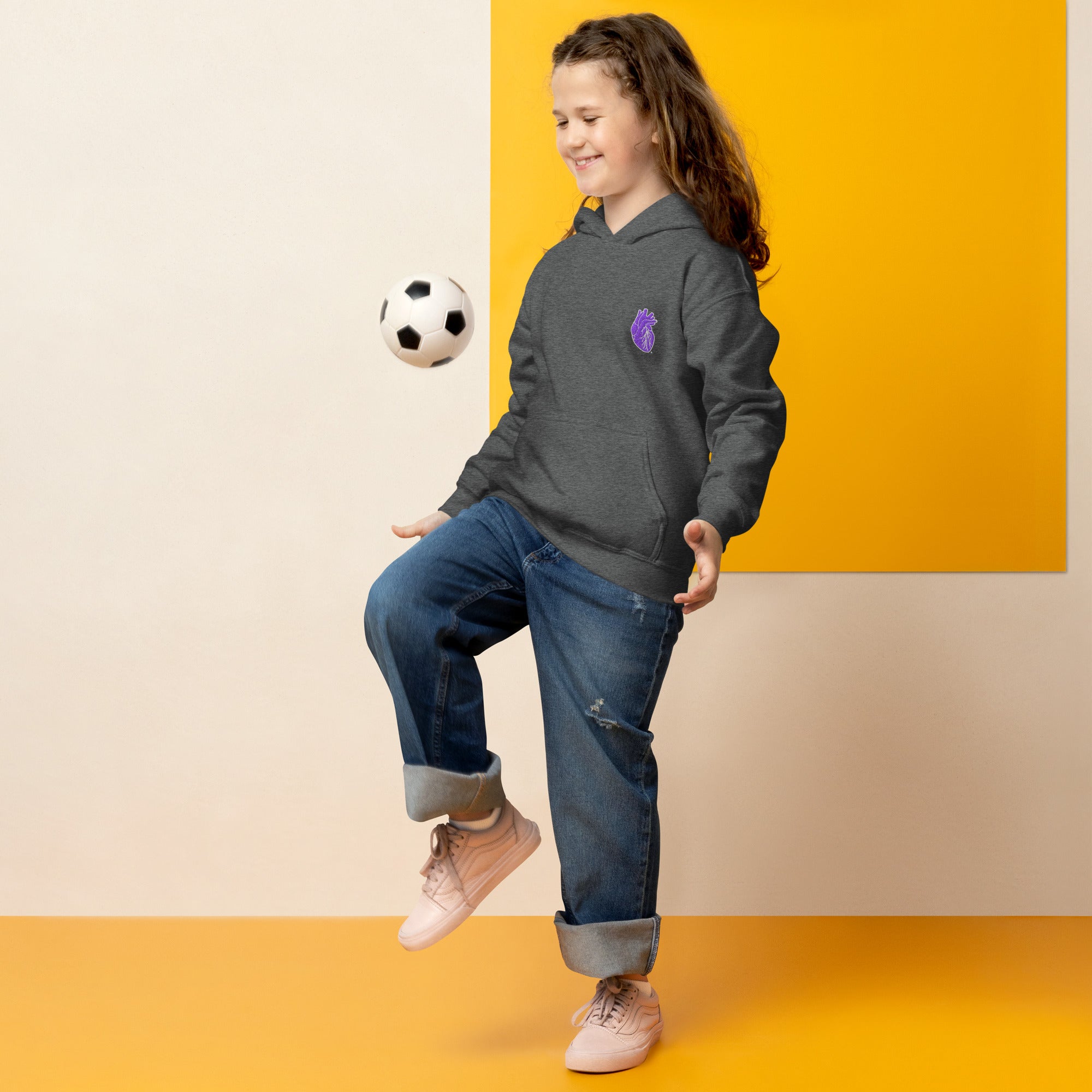 Iconic Heart Kids Hoodie - Purple & White Embroidery