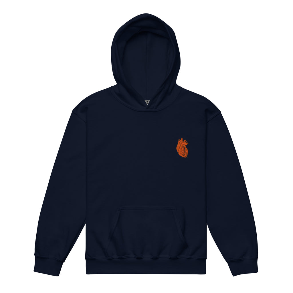 Iconic Heart Kids Hoodie - Orange & Black Embroidery