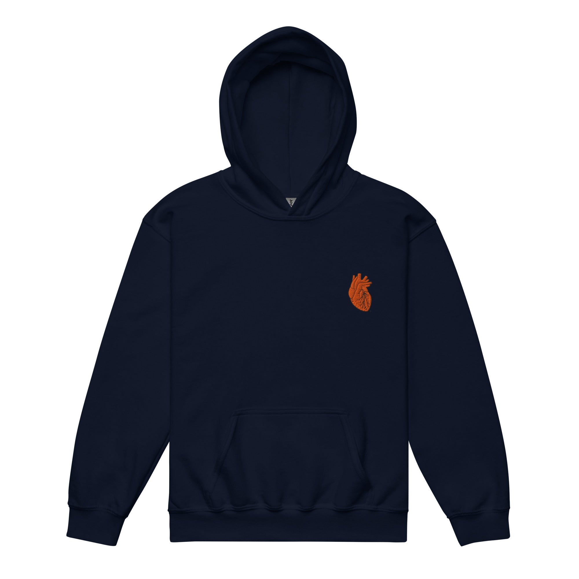 Iconic Heart Kids Hoodie - Orange & Black Embroidery