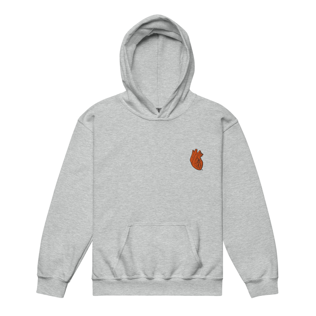 Iconic Heart Kids Hoodie - Orange & Black Embroidery