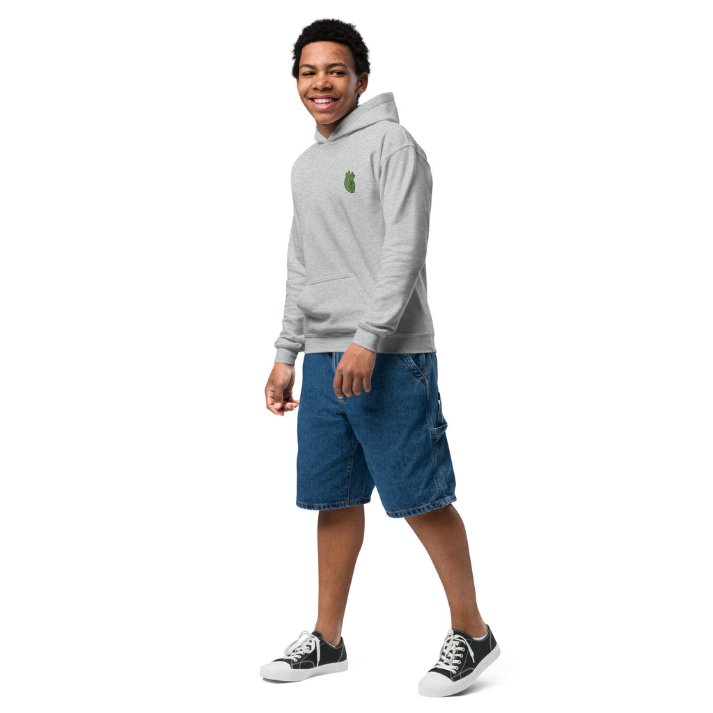 Iconic Heart Kids Hoodie - Green & Black Embroidery