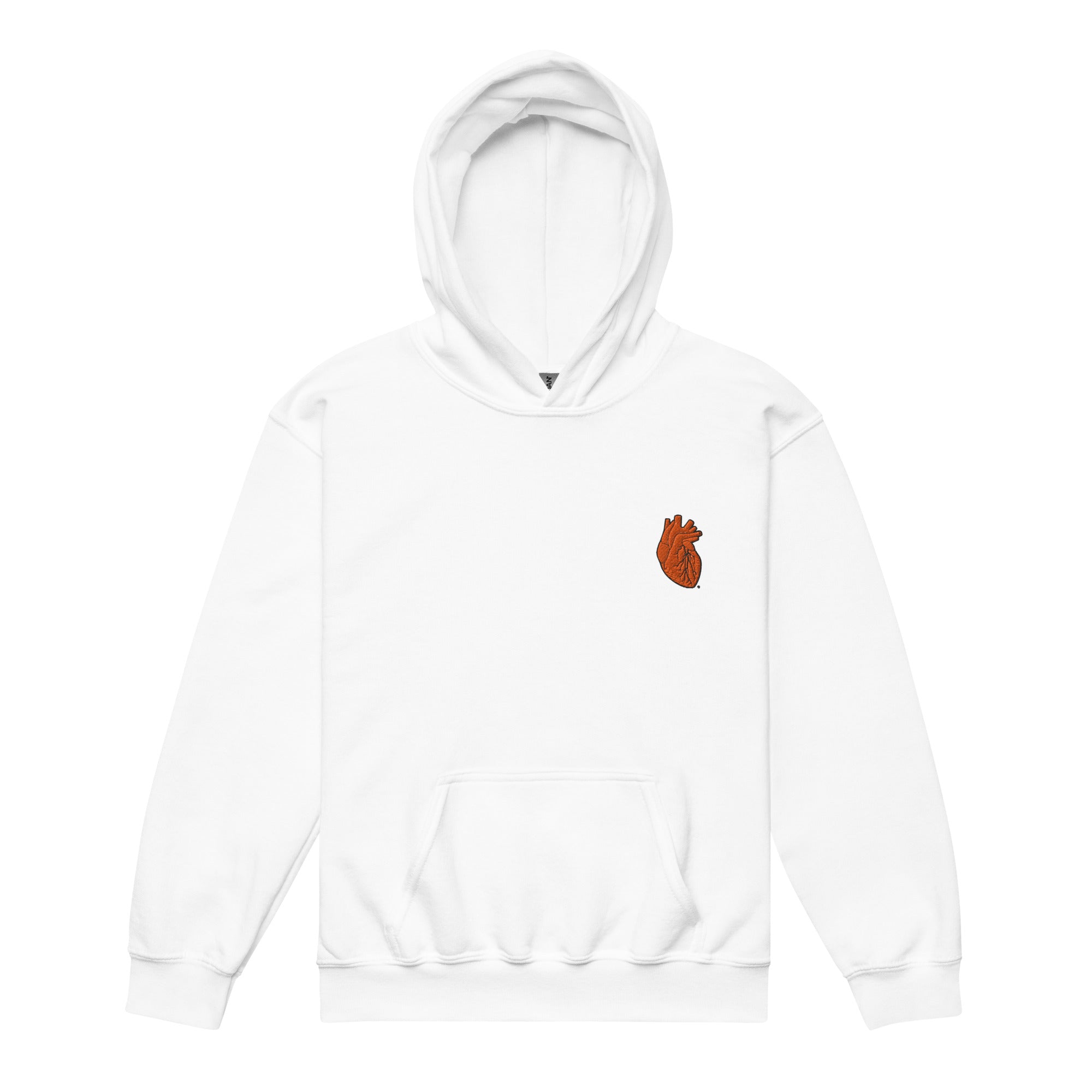 Iconic Heart Kids Hoodie - Orange & Black Embroidery