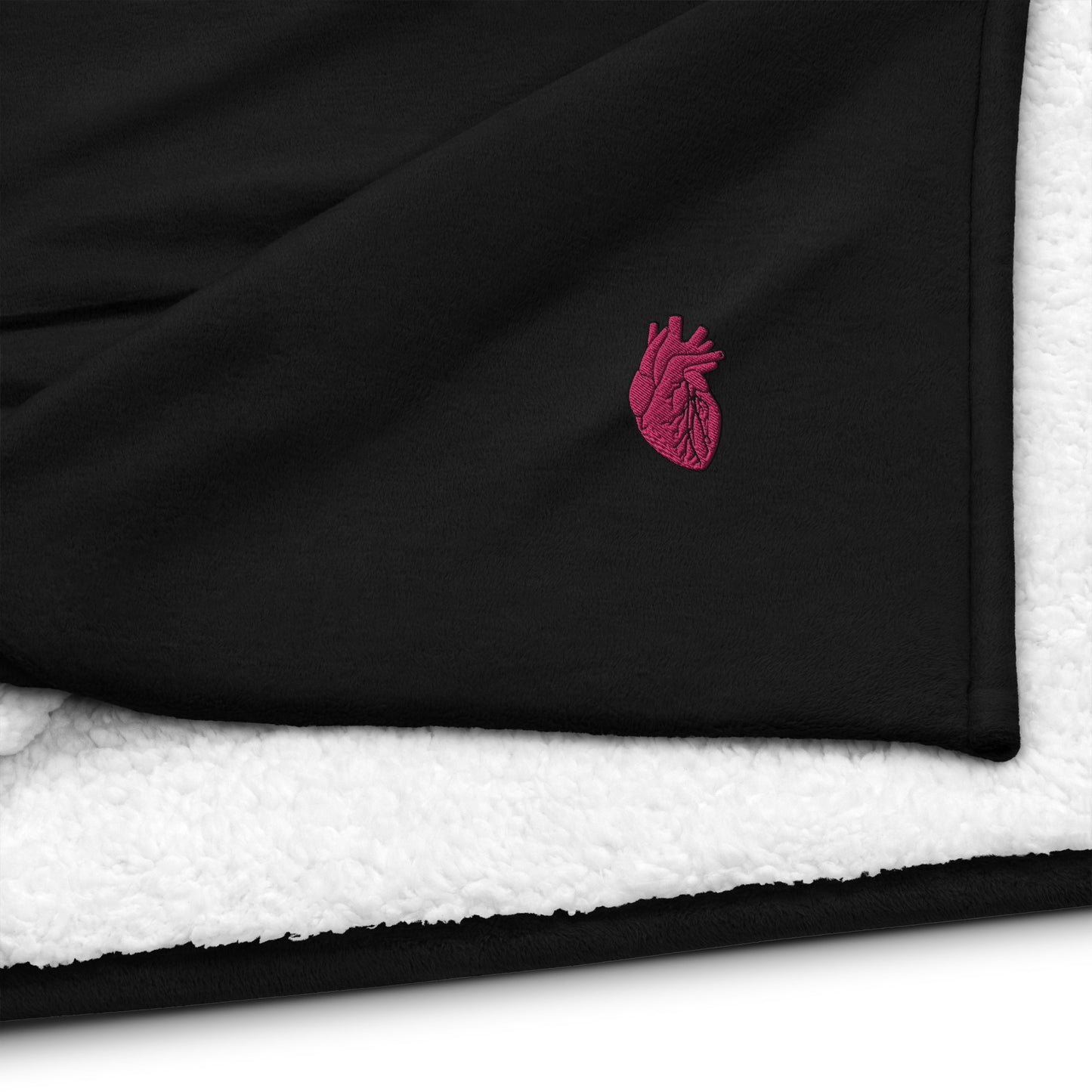 Embroidered Pink Heart Premium sherpa blanket