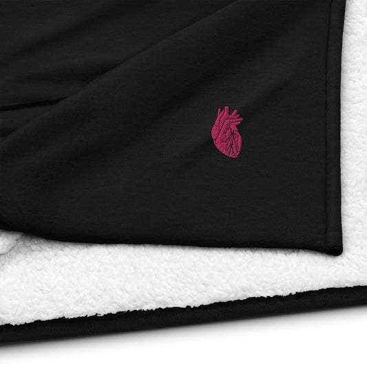 Embroidered Pink Heart Premium sherpa blanket