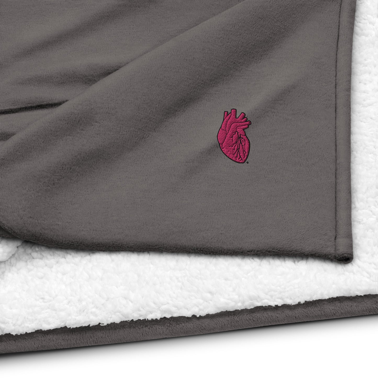 Embroidered Pink Heart Premium sherpa blanket