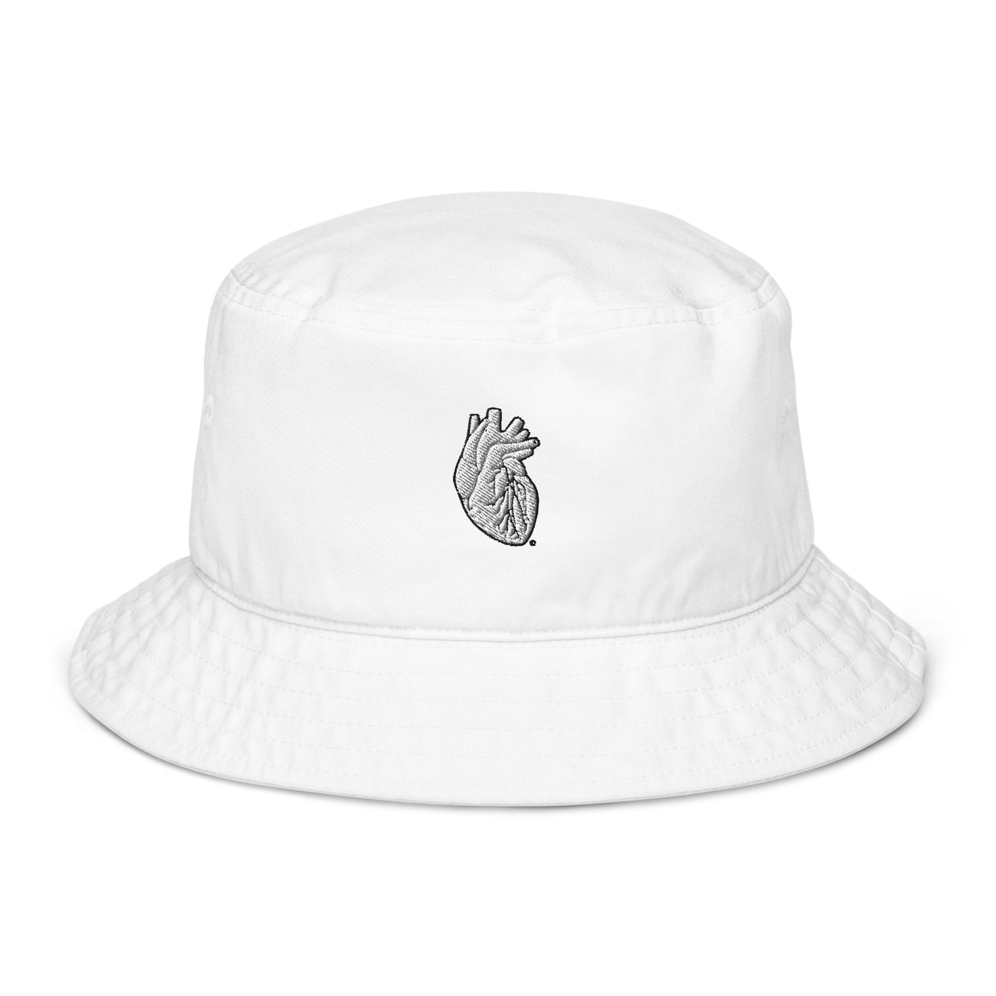 Embroidered White Heart Organic bucket hat