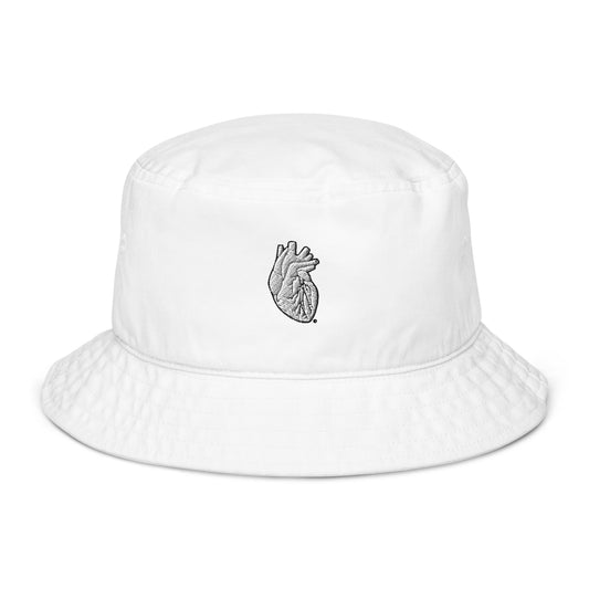 Embroidered White Heart Organic bucket hat