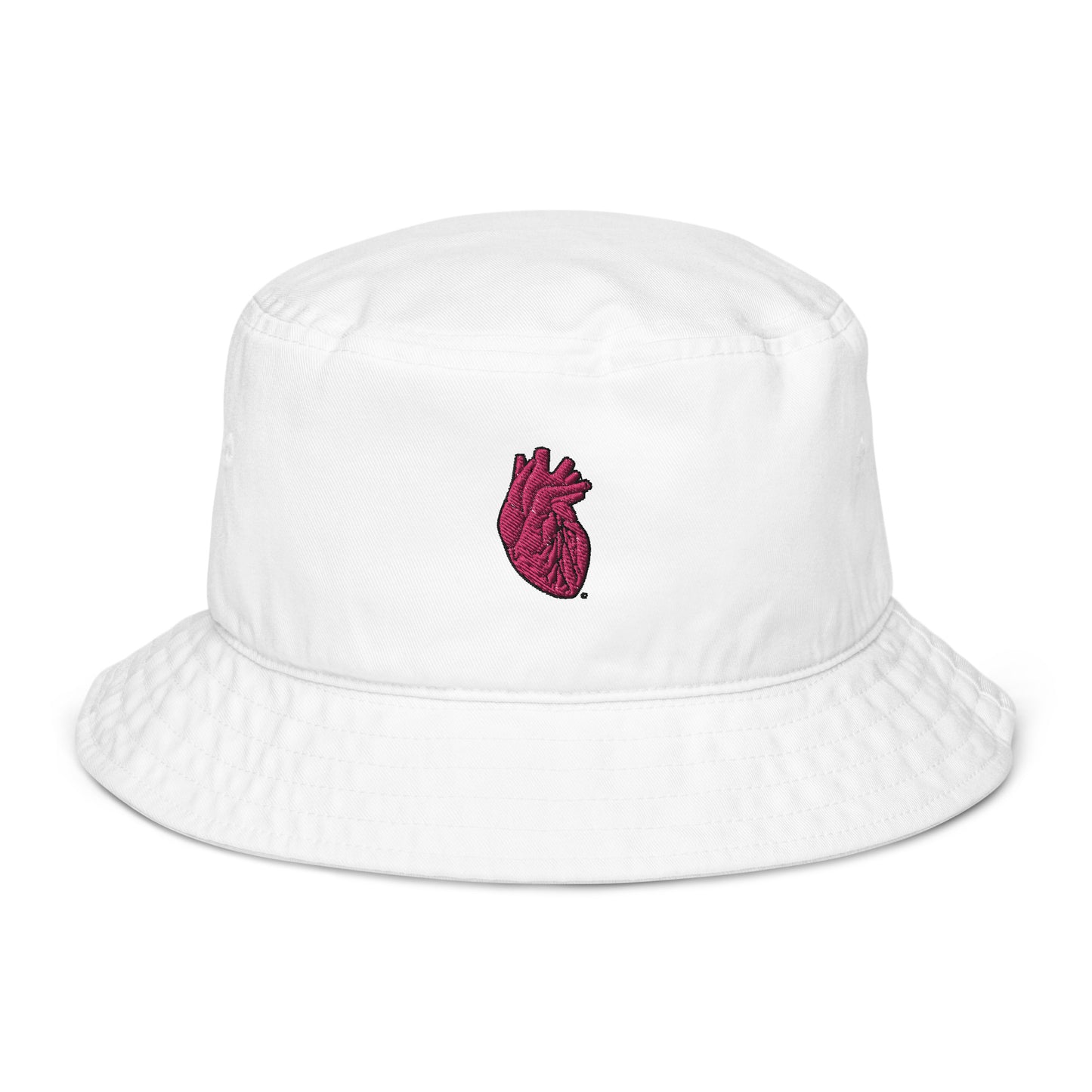 Embroidered Pink Heart Organic bucket hat