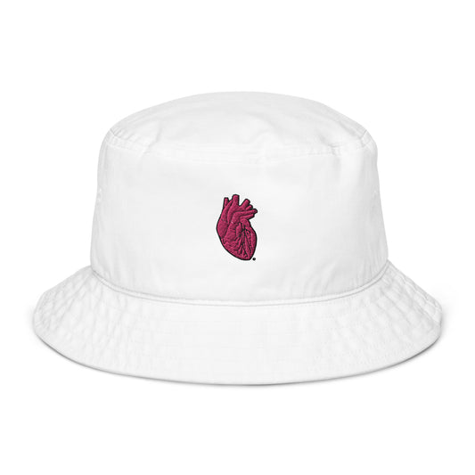 Embroidered Pink Heart Organic bucket hat