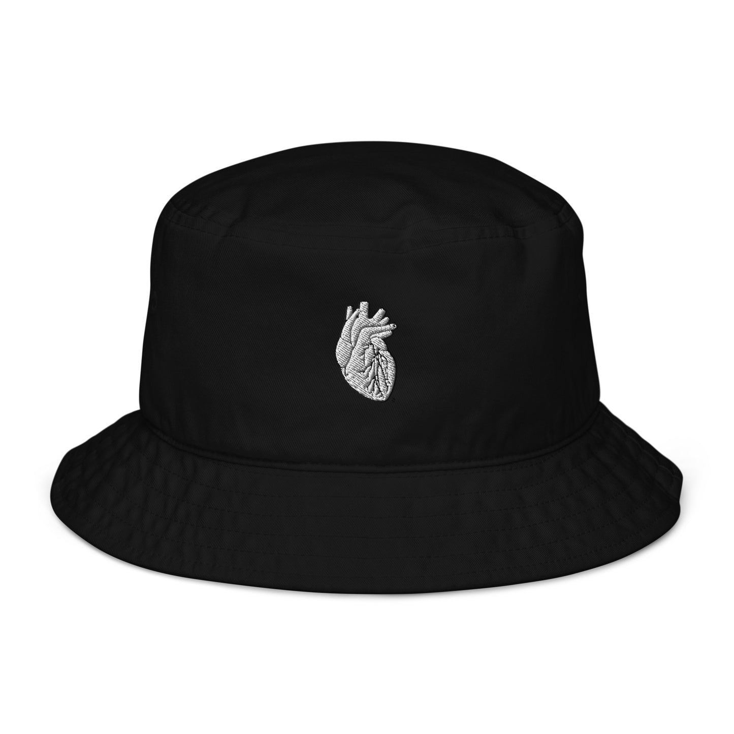 Embroidered White Heart Organic bucket hat