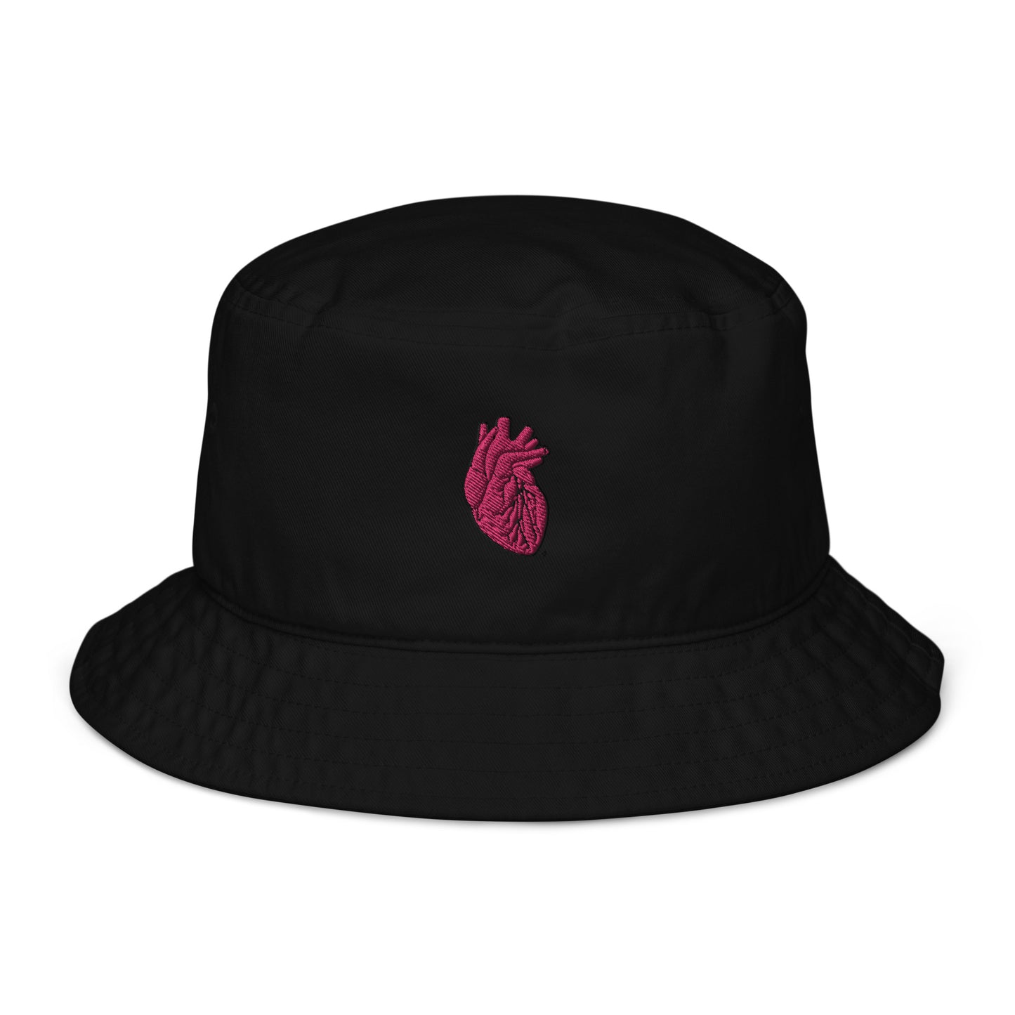 Embroidered Pink Heart Organic bucket hat