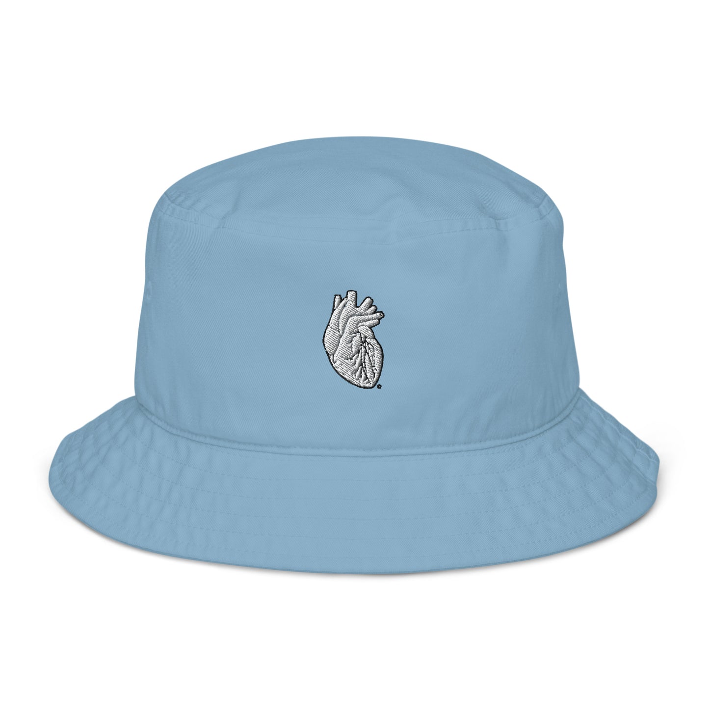 Embroidered White Heart Organic bucket hat