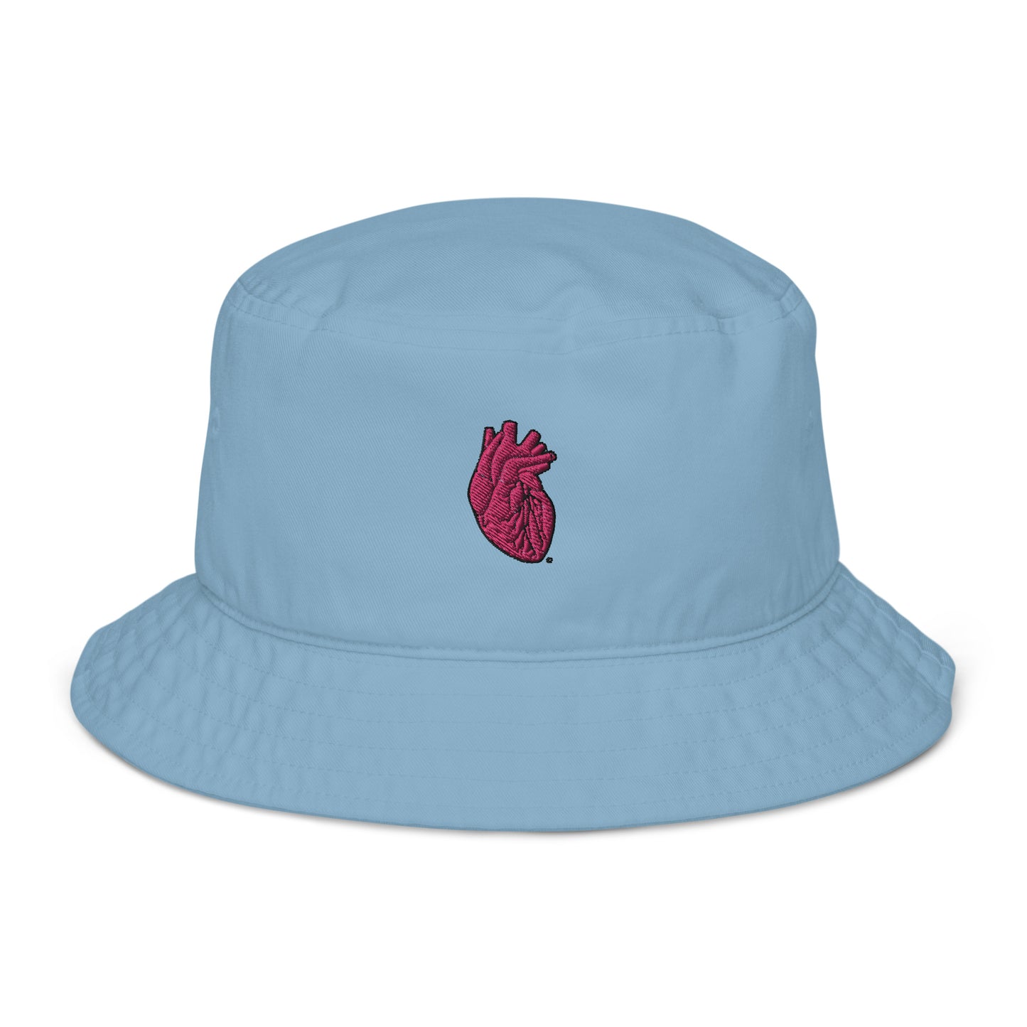 Embroidered Pink Heart Organic bucket hat