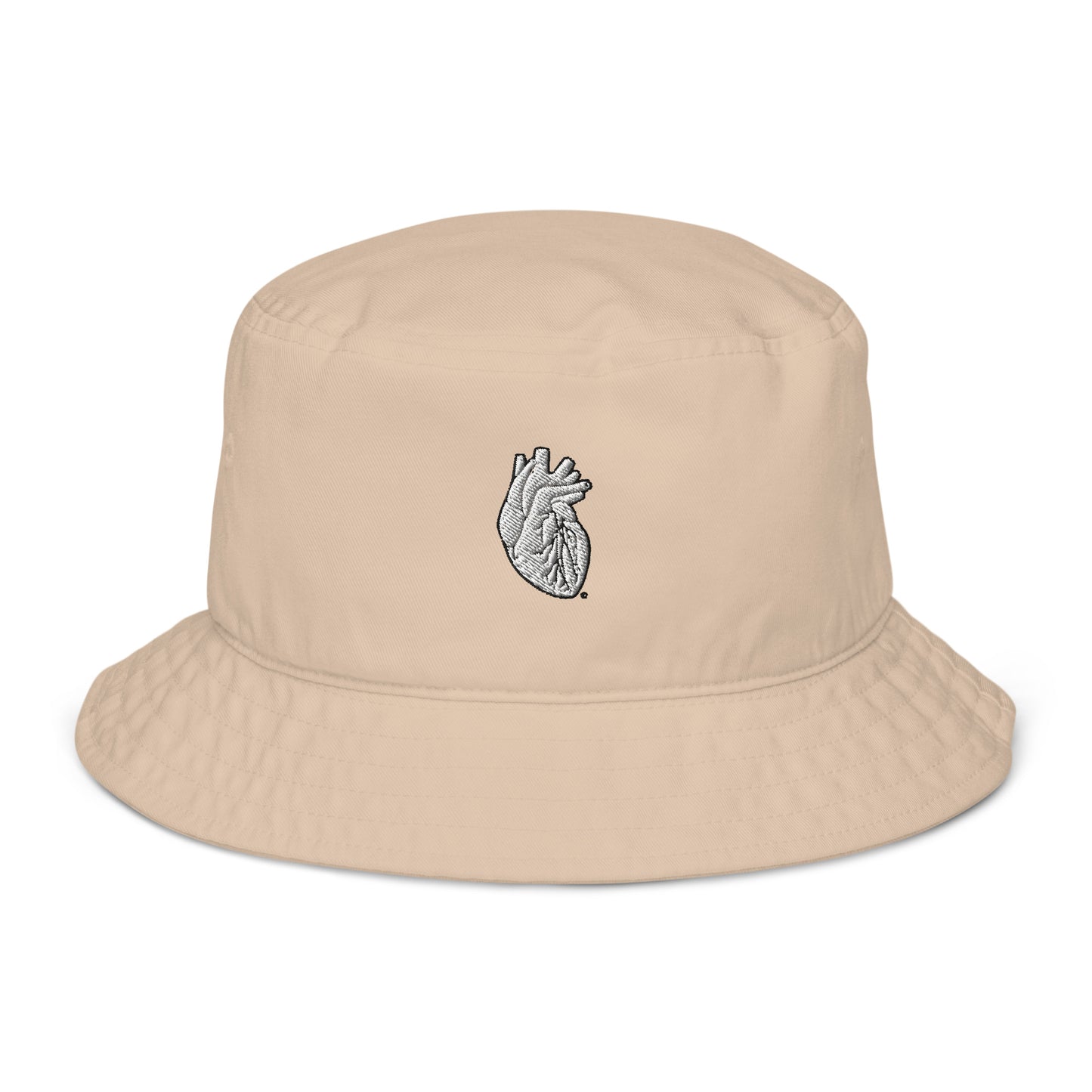 Embroidered White Heart Organic bucket hat