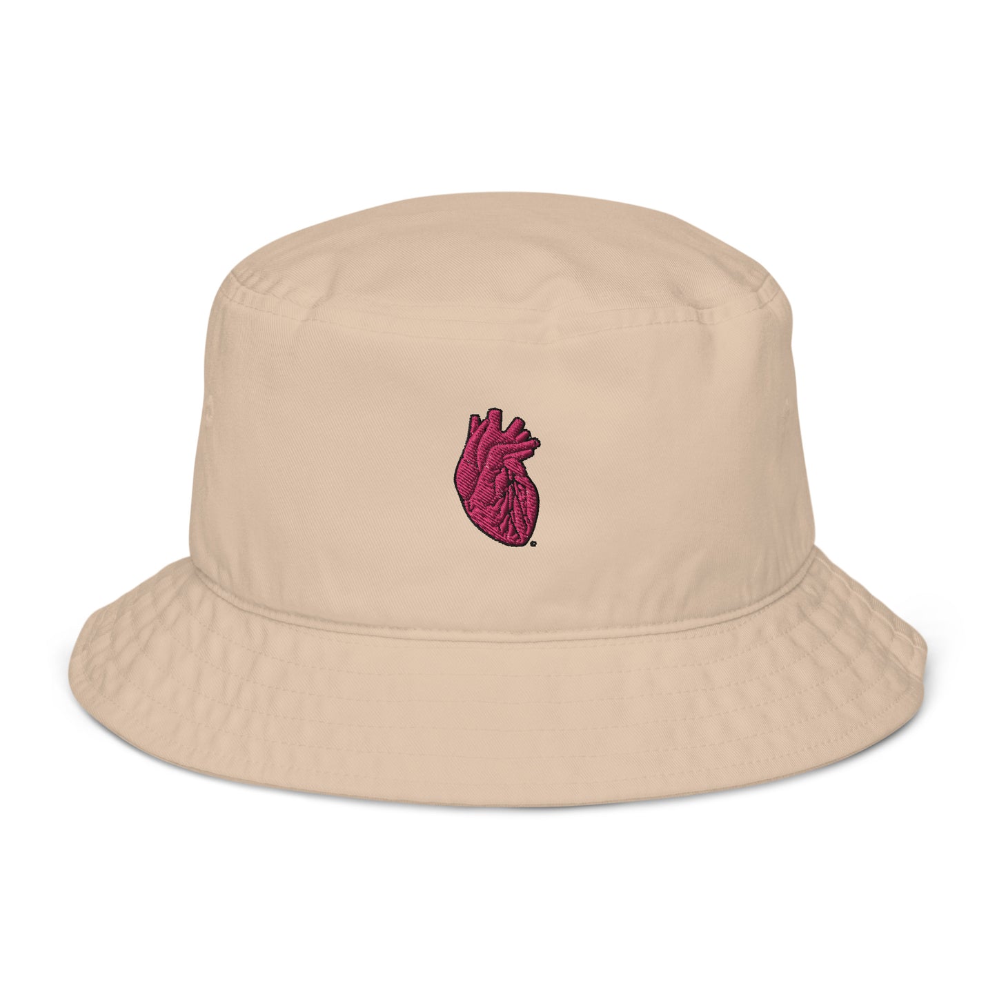 Embroidered Pink Heart Organic bucket hat